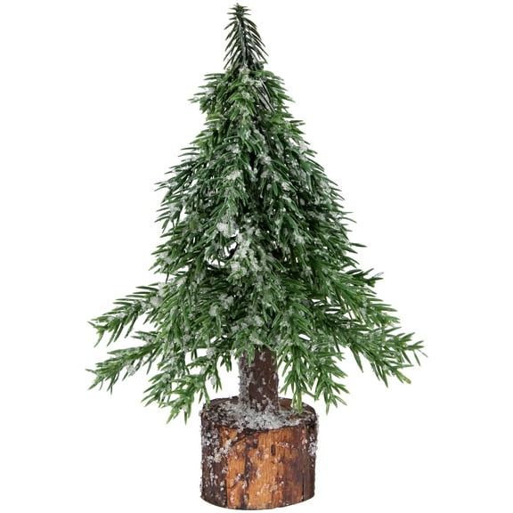 Northlight Frosted Icy Pine Tree with Log Base Christmas Decoration - 7.5"