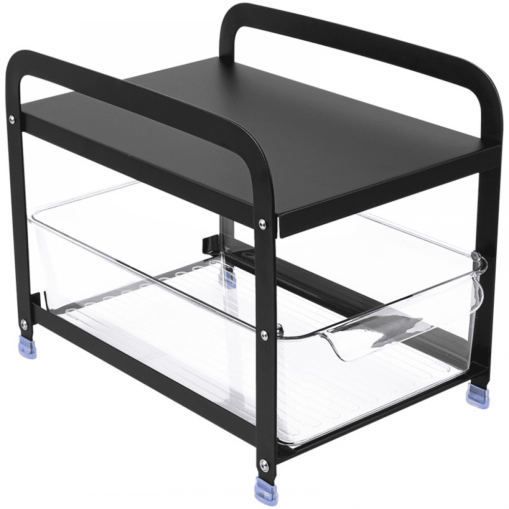 Under Sink Organizer, Sliding Basket Organizer Bathroom Storage Rack With Hooks, Multi