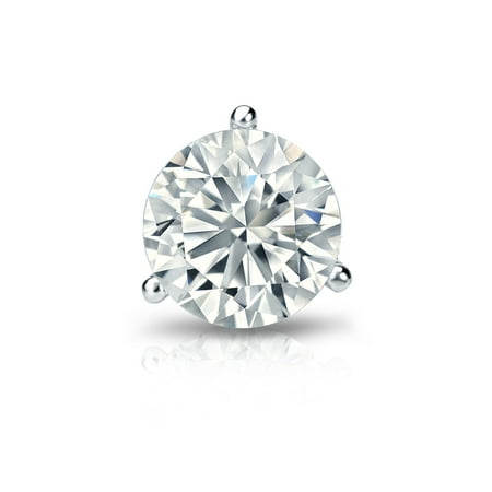 Diamond Single Earring - 14k Gold 3-Prong Martini Round Diamond SINGLE STUD Earring (1/5 ct, J-K, I1-I2) Screw-Back
