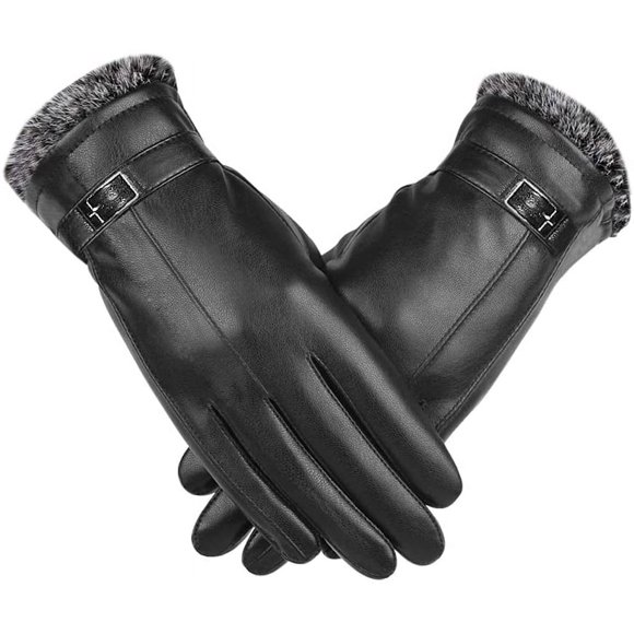 Women's Leather Gloves, Touchscreen Gloves Winter Gloves for Women (Medium)