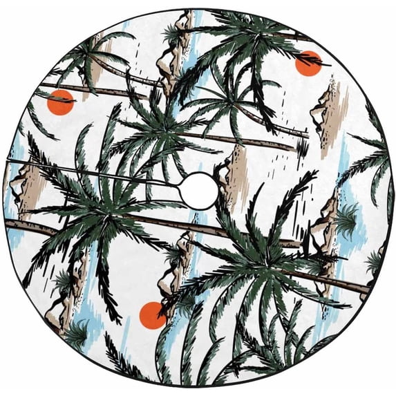 FMSHPON Island BeachPalm Trees Xmas Christmas Tree Skirt Stand Mat for Holiday Party Decoration Indoor Outdoor 48 inches