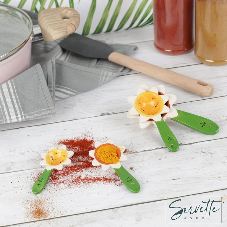 Servette Home Ceramic Cute Measuring Spoons – Kitchen Utensil Set and  Kitchen Décor – Sunflower Spoons 