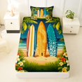 thumbnail image 3 of Castle Fairy Night Tropical Surfboard Twin Sheets 3pcs,Plumeria Palm Beach Print Bedding,Navy Orange,1 Fitted Sheet,1 Flat Sheet and 1 Pillowcase, 3 of 6