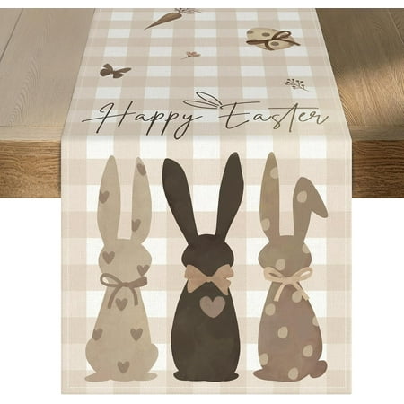

Happy Easter Table Runner (13x72) - Buffalo Plaid Bunny Runner Design - Spring Table Decorations for Indoor & Outdoor Home Party Decor