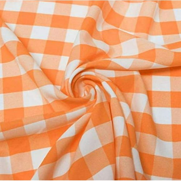 60" Wide Checkered Gingham Buffalo Check Polyester Poplin Fabric - Orange & White - 10 Yards