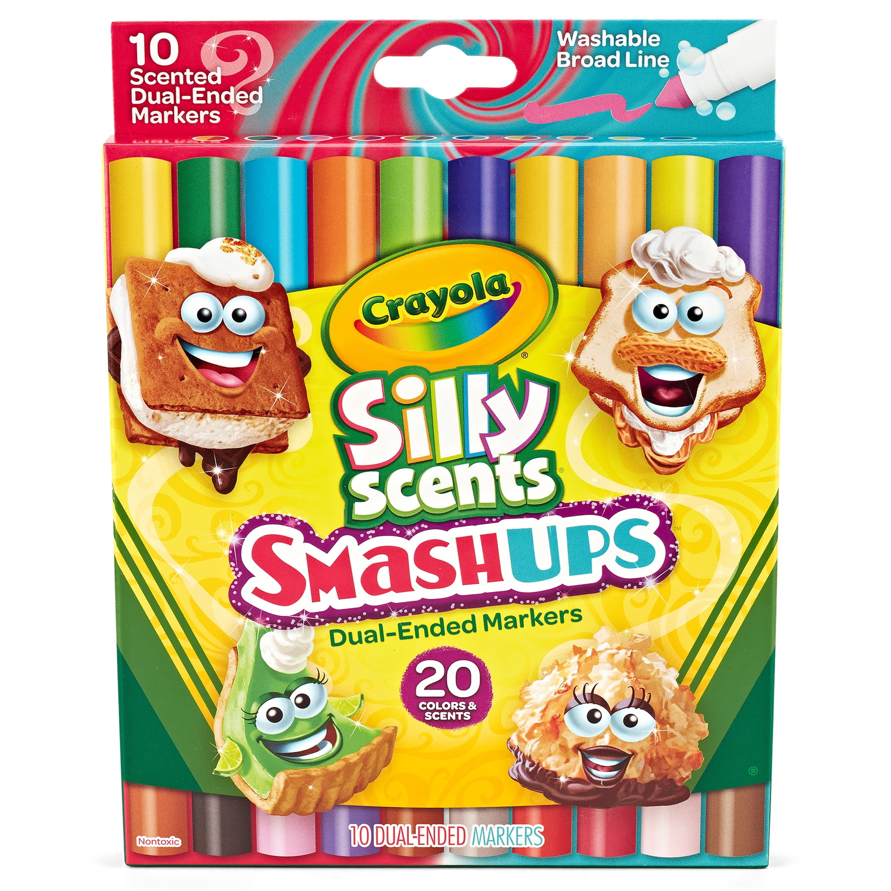 Crayola Silly Scents Smash Ups Dual-Ended Washable Markers, 10 Per Pack, 3 Packs