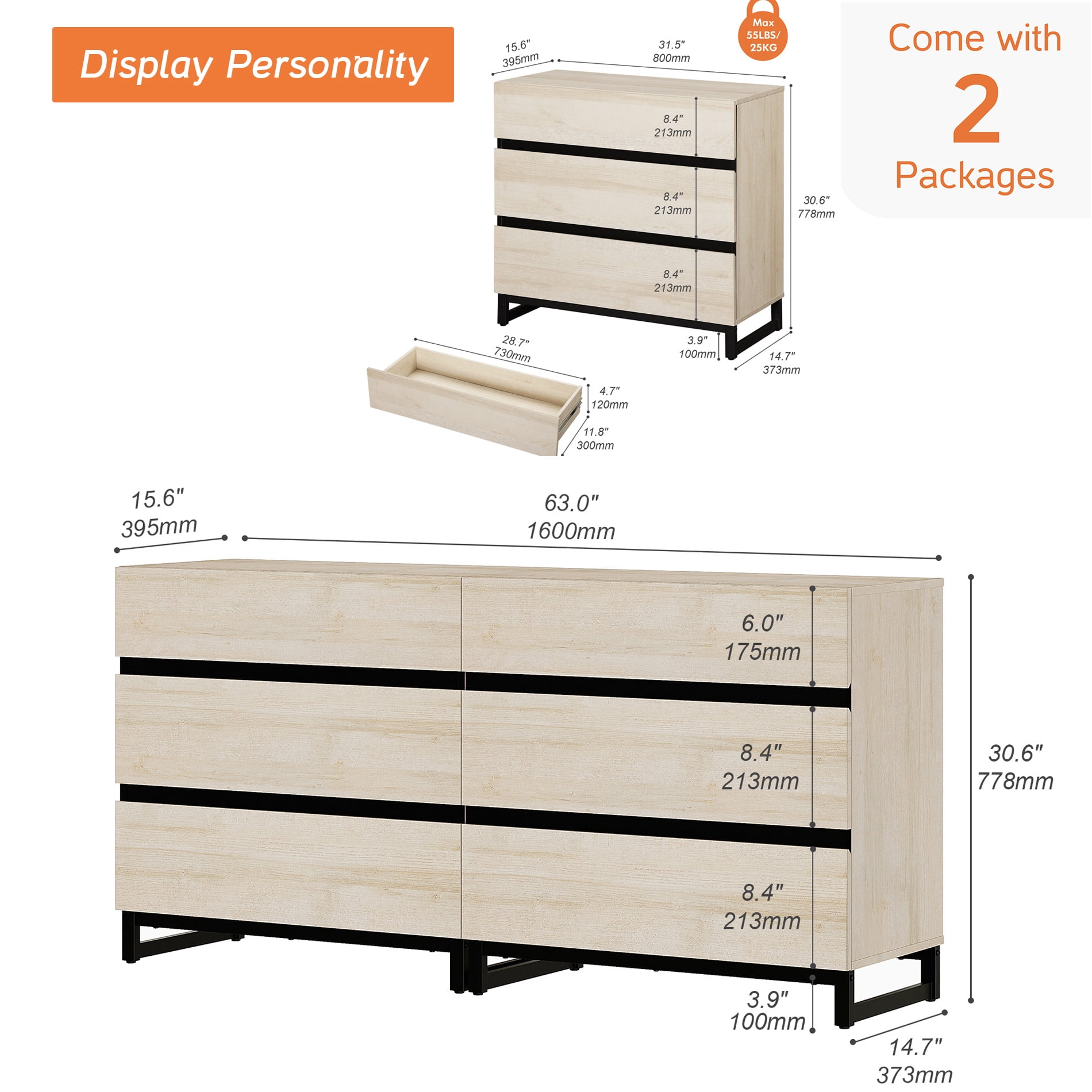 2 In 1 Multifunctional Sideboard Buffet Cabinets, Modern Sideboard With Adjustable Shelf And 6 Drawers, Coffee Bar Cabinet Storage Cabinet For Living Room, Kitchen,Beige