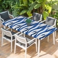thumbnail image 2 of Blue White Moire Table Cloths for 5 Foot Rectangle Tables, Modern Abstract Art Patio Waterproof Elastic Fitted Tablecloths, Washable Rectangular Table Cover for Camping, 2 of 8