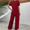 thumbnail image 4 of WTOBBY Women's Asymmetrical Casual Two-Piece Set, Loose Short Sleeve Round Neck Top & Irregular Hem Pants, Unique Street Style,Wine 2XL, 4 of 5