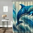 thumbnail image 2 of JRXY Dolphin Decorative Ocean Animal Jumping Blue Dolphin Shower Curtain Multiple Sizes White, 2 of 7