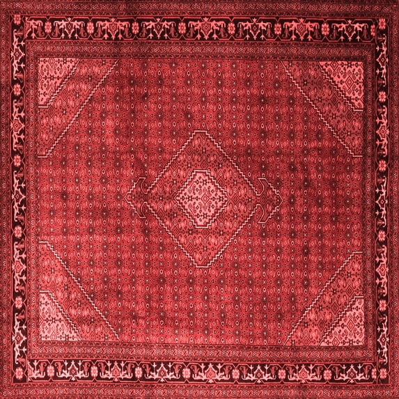 Ahgly Company Indoor Square Medallion Red Traditional Area Rugs, 5' Square