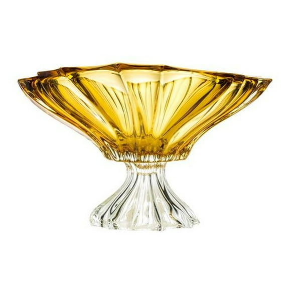 Aurum Crystal AU52068, 13-Inch Amber Plantica Crystal Fruit Bowl on a Stem, Decorative Centerpiece Wedding Gift Platter, Clear Czech Crystal Footed Deep Plate, Bohemian Crystal