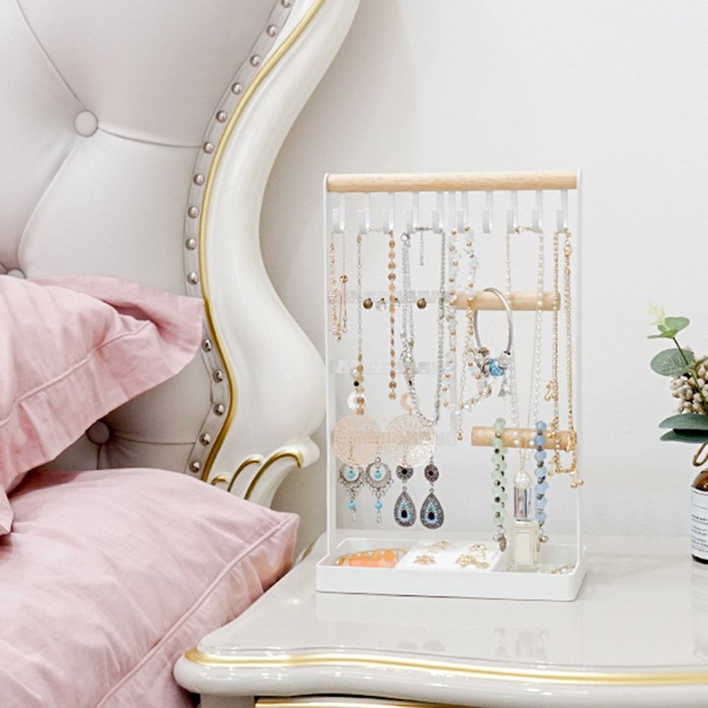 Présentoir à Bijoux 4 Niveaux - 32 Cm De Haut - Rangement Organisé Pour Colliers, Bracelets, Boucles D'oreilles - Rose