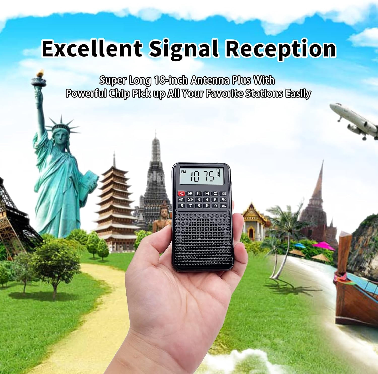 Portable AM/FM Radio with Bluetooth - Emergency Light, Flashlight, Voice Recorder, MicroSD Playback | Strong Signal, Rechargeable Battery for Home, Camping, Power Outages