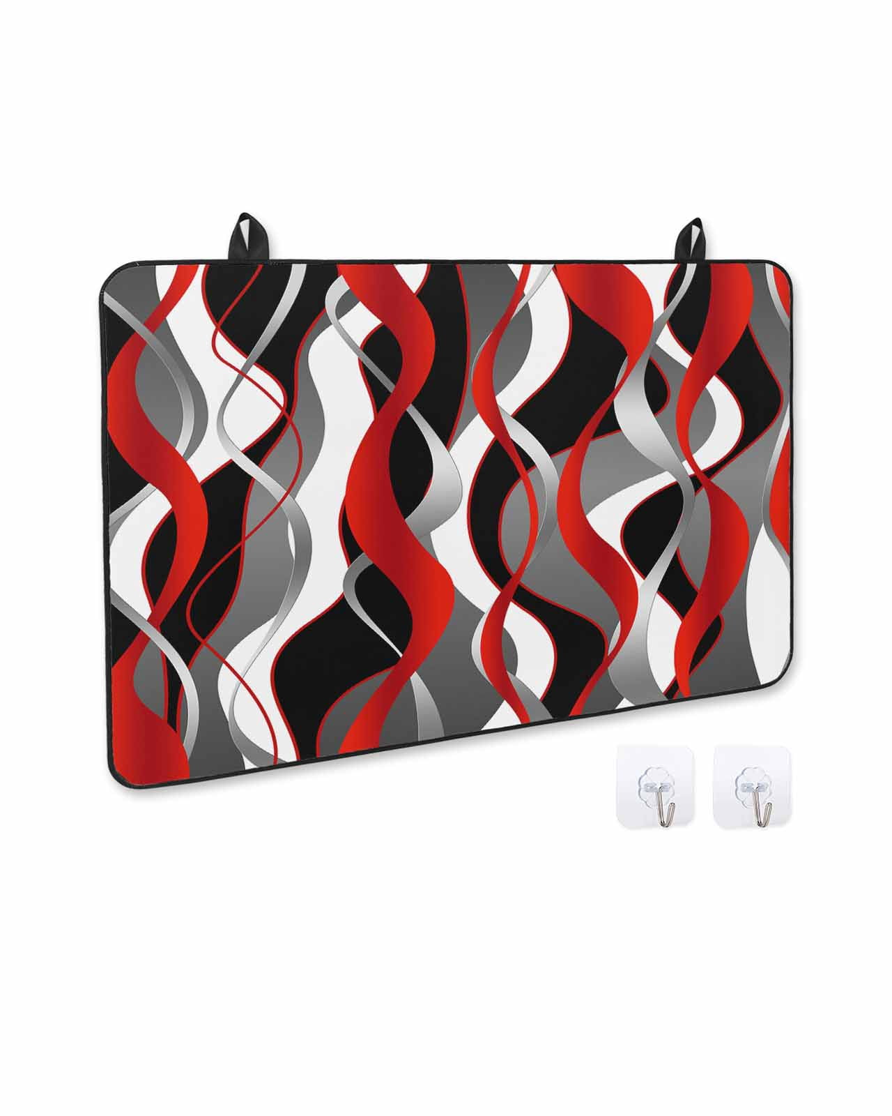 nqOlkjepod Large Induction Cooktop Protector Mat 36"x21", Red Stripe Stove Top Covers for Electric Stove, Grey Moire Ombre Geometric Modern Abstract Stove Burner Cover Mats, Glass Top Stove Cover