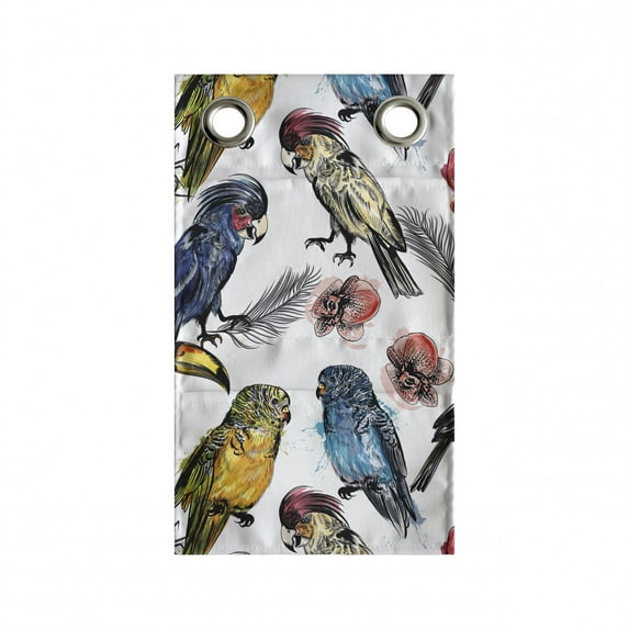 Bird Hanging Pocket Organizer, Sketchy Painted Like Art of Repetitive Tropical Parrot Watercolor Splash Flower, Printed Polyester Storage Bag with Pockets, 9" x 16", Multicolor