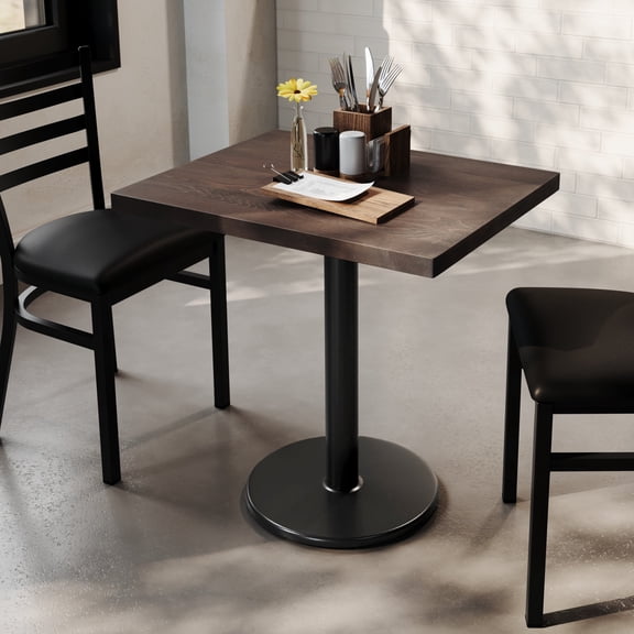 Flash Furniture 24" x 30" Solid Wood Commercial Indoor Tabletop in Dark Brown with 18" Round Dining Height Rust-Resistant Black Cast Iron Base