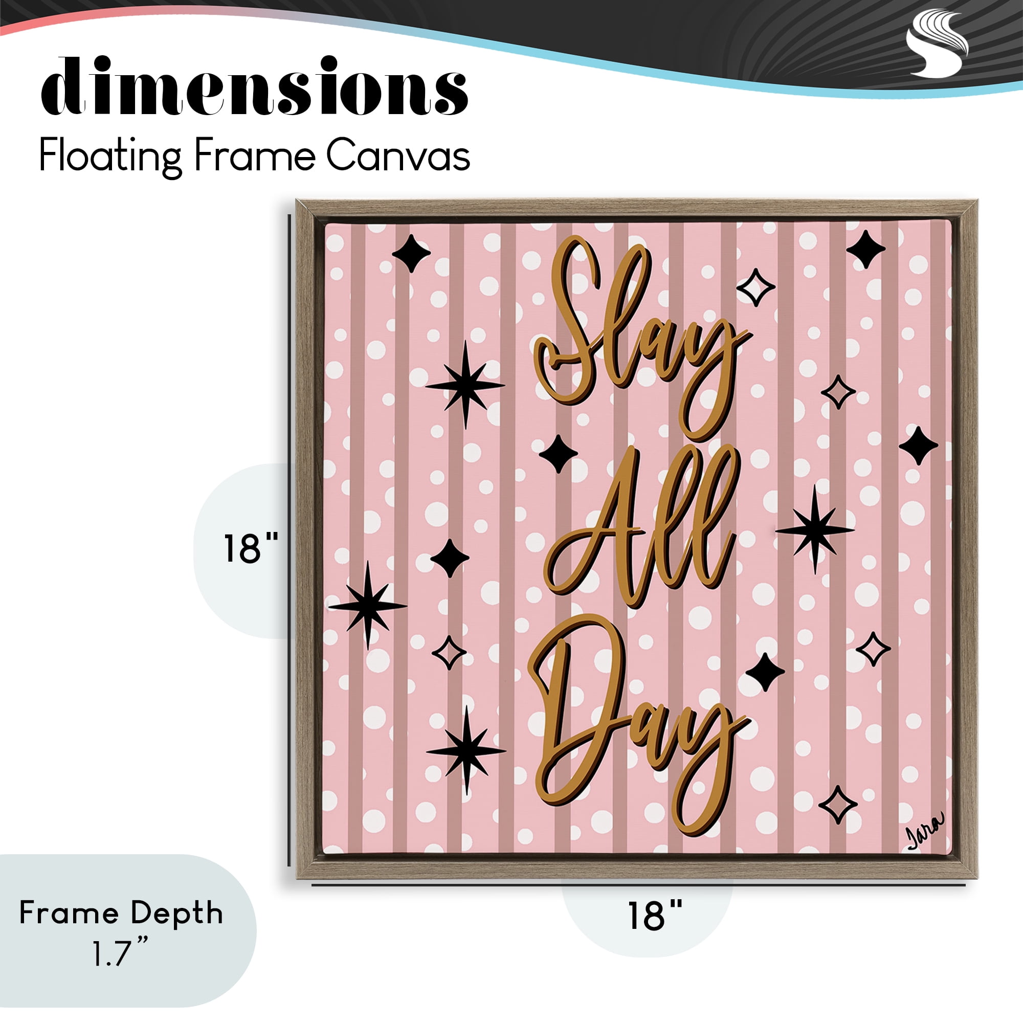 Stupell Industries Slay All Day with Sparkle Pattern Brown Framed Floater Canvas Wall Art, design by Tara Boone