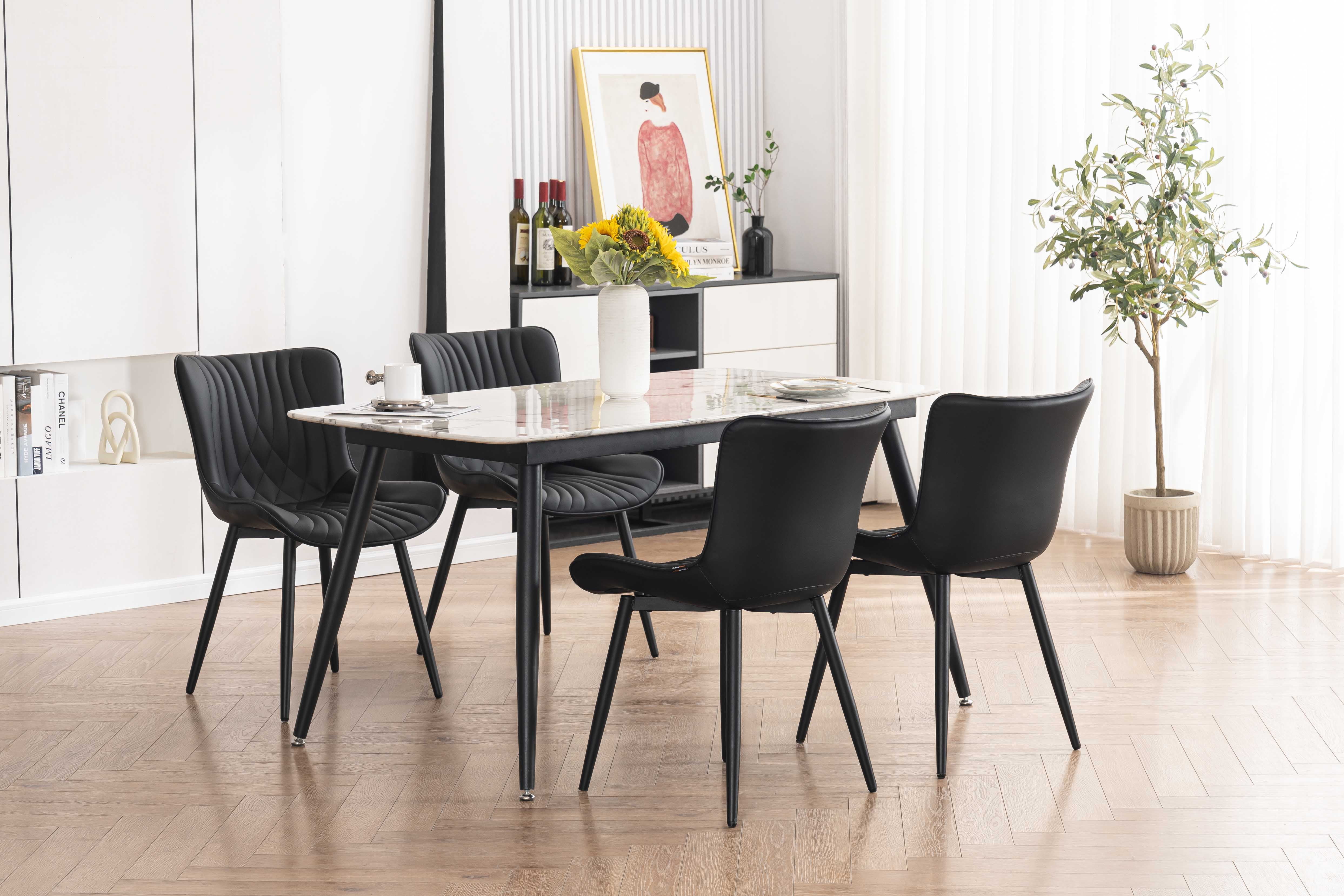 YOUNIKE Dining Chairs with Metal Legs Wing Backrest Set of 2 Upholstered Dinner Side Chair, Black