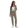 ZIYIXIN 2 Pieces Suit Set, Leopard Print Long Sleeve Cardigan Coat and Trousers for Women, S/M/L/Xl