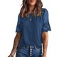 thumbnail image 2 of Camiseta de encaje de manga corta para mujer Blusa de manga de encaje con cuello redondo de color puro de moda con cuello redondo, 2 of 6