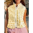 thumbnail image 5 of Women Checkered Vest Sleeveless Winter Fleece Jacket High Neck Zip Up Plaid Gilet with Chest Pocket Yellow M, 5 of 7