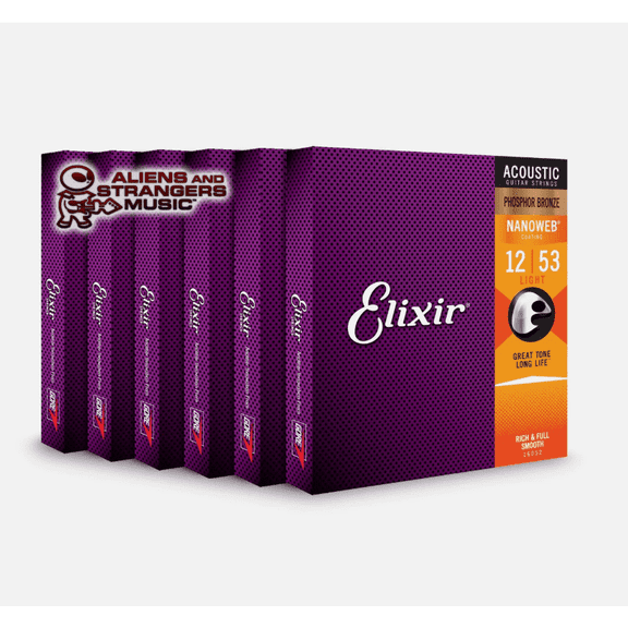 6 Sets! Elixir NANOWEB Phosphor Bronze Acoustic — 16052 Light .012-.053