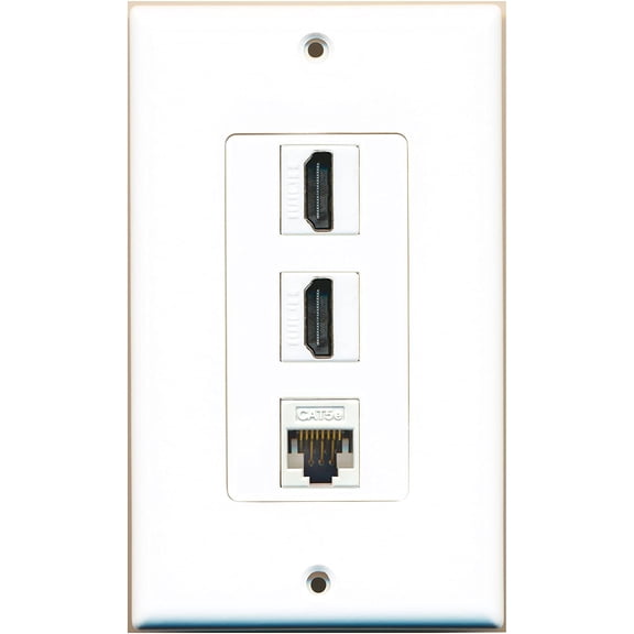 RiteAV - 2 HDMI and 1 Cat5e White Ethernet Port Wall Plate Decorative - White