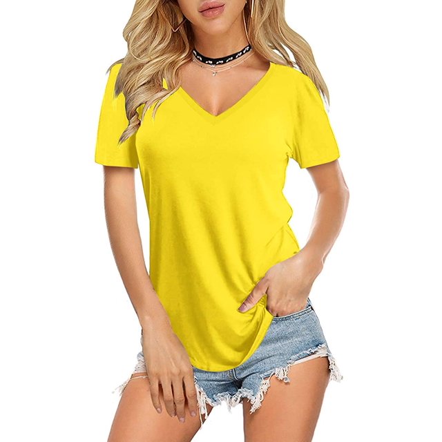 Womens V Neck Long/Short Sleeve T Shirts Basic Tee Tops