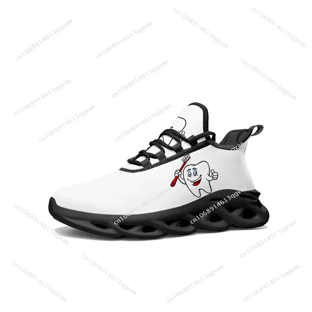 Zapatillas deportivas planas con diseño de dentista y dientes, para hombre y mujer, de alta calidad, con cordones y malla, hechas a medida.
