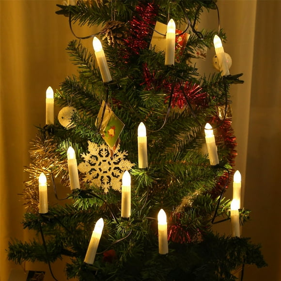 Fiudx Velas Navideñas de 20 Led, Diseño con Alimentación Por Usb, Luz Blanca Cálida, Uso Interior y Exterior, Decoración para Fiestas, Iluminación para Patio y Jardín, 3,4 M de Largo, 20 Bombillas Le