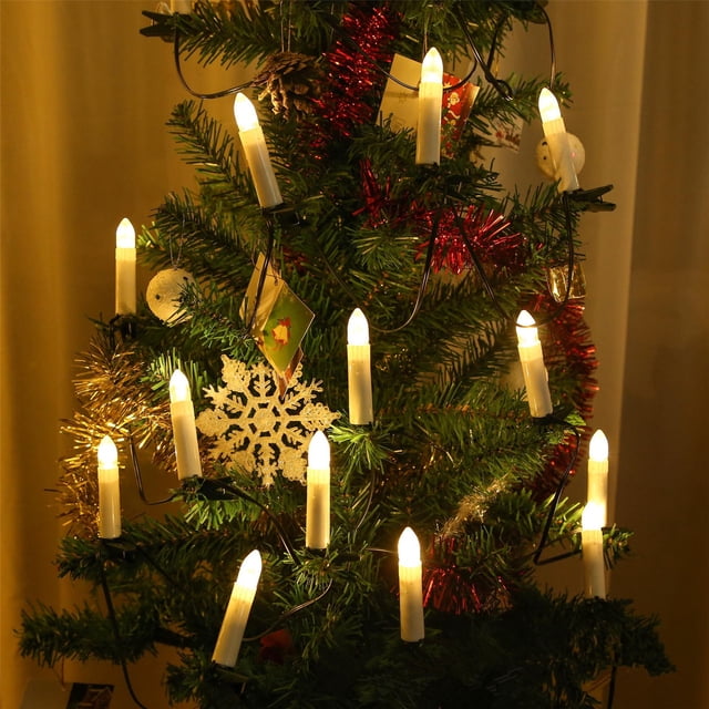 Fiudx Velas Navideñas de 20 Led, Diseño con Alimentación Por Usb, Luz Blanca Cálida, Uso Interior y Exterior, Decoración para Fiestas, Iluminación para Patio y Jardín, 3,4 M de Largo, 20 Bombillas Le