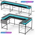 thumbnail image 2 of CABIHOME Bureau de Jeu, Bureau d'Ordinateur Réversible de 78 Pouces avec Prises de Courant, Lumières DEL, Support pour Moniteur et Tablette de Rangement, Table PC en Forme de U/L pour Bureau à Domicile, 2 of 6