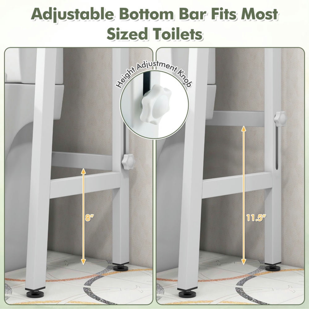 Finihen Toilet Storage Rack, Toilet Storage Shelf, 3-Tier Over The Toilet Storage Shelf with Adjustable Bottom Bar, for Bathroom, White