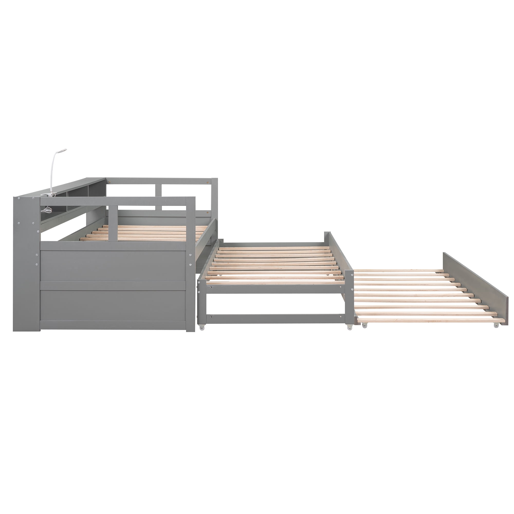 EUROCO Twin Size Platform Bed, Convertible Daybed with Light and USB Charging, 3 Beds in One, Gray