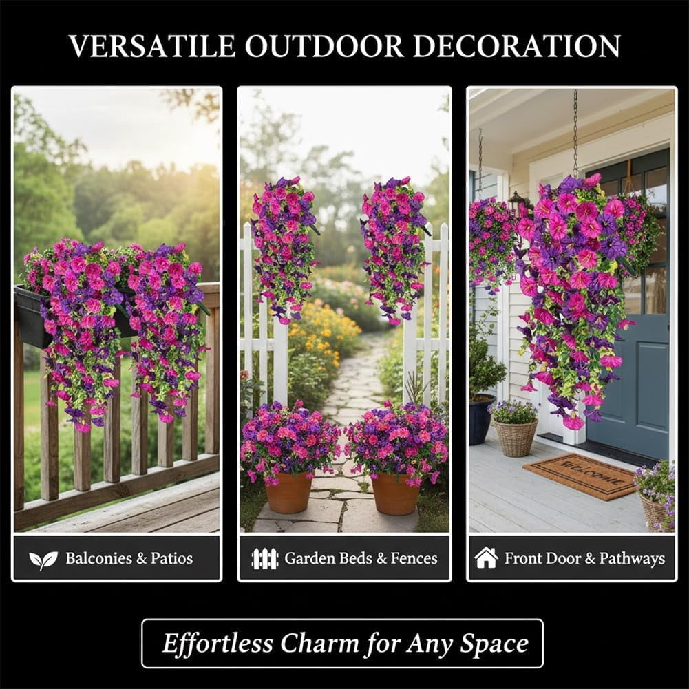 UV Resistant Hanging Artificial Morning Glory Vine, Spring Artificial Flowers for Decoration, Hanging Flowers Silk Petunia, Realistic Faux Flower Plants for Home Porch Patio Garden