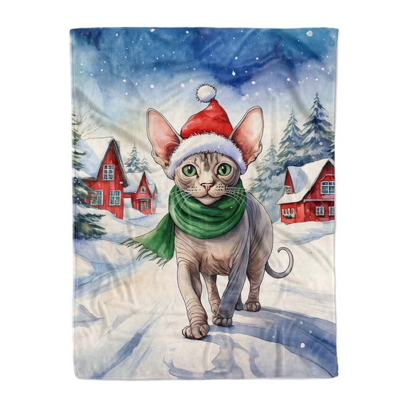 Hello Winter Sphynx Frosty Morning Walk Welcome Snowy Christmas Cozy Fleece Blanket Cat Lover Kitten Owner Gifts Idea Warm Soft Throw Blanket - 02018