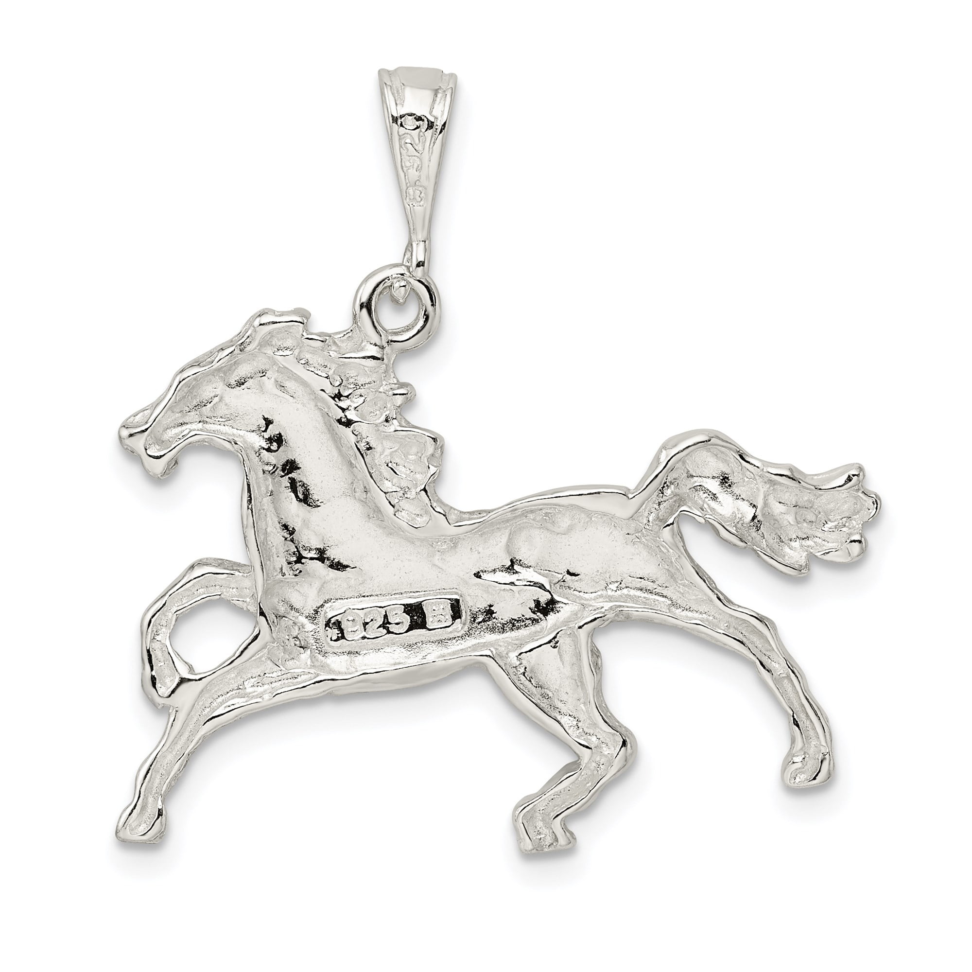 925 Sterling Silver Rearing Stallion Horse Pendant Charm, Polished Western Equestrian