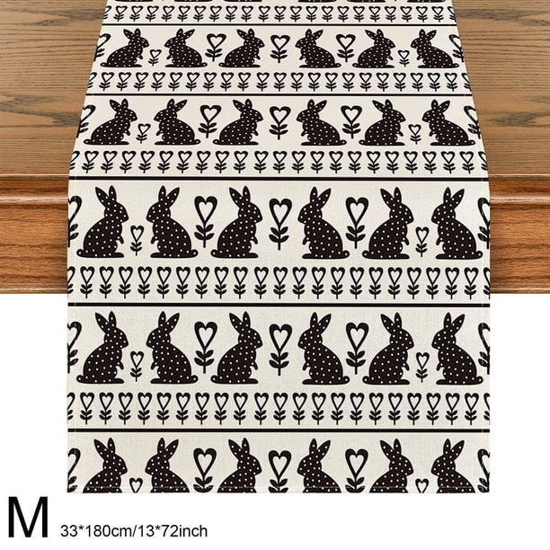 Rabbits Bunny Happy Easter Table Runner For Indoor Outdoor Home Party Decor Spring Summer Holiday Kitchen Dining Table Decoration