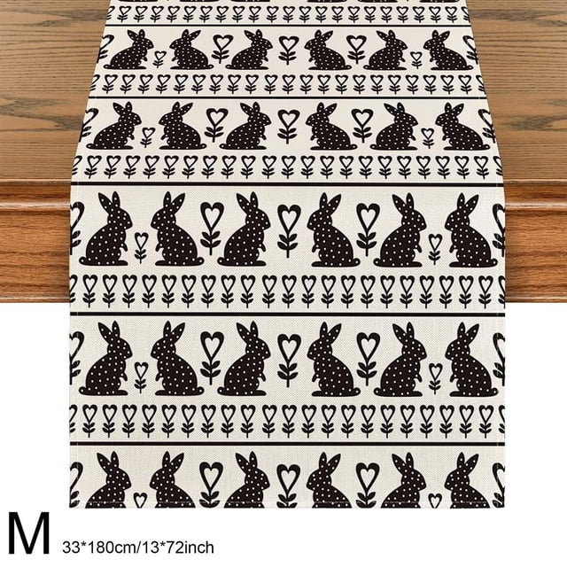 BAOPAI Easter Table Runner with Happy Bunny Designs for Spring and Summer Holiday Decor, Durable Easy Clean Linen Fabric for Indoor Outdoor Kitchen Dining Table Decoration