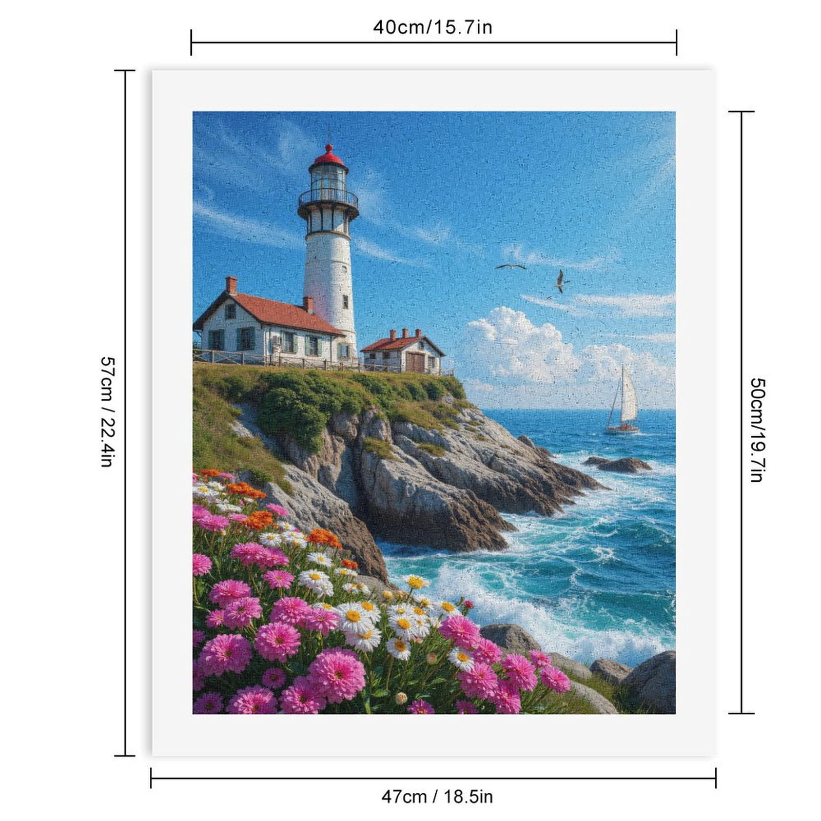 Paint By Numbers Kit for Adults Beginner - DIY Lighthouse Ocean Flowers Cliff Sailboat Canvas Painting Kits for Adults, Frameless Paint By Number for Adults for Home Wall Decor 16x20 Inch