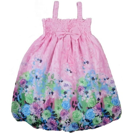 Wenchoice Little Girls Pink Rose Strap Bow Chiffon Baby Doll Dress