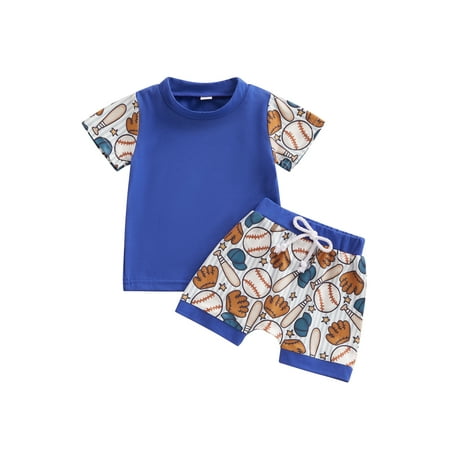 

Qtinghua Western Baby Boy Summer Clothes Cow Print Short Sleeve T-Shirt Elastic Jogger Shorts Baseball Outfits