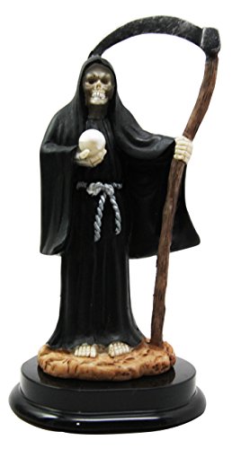 5.5' Tall Black Santa Muerte With Scythe Protection Decorative Figurine