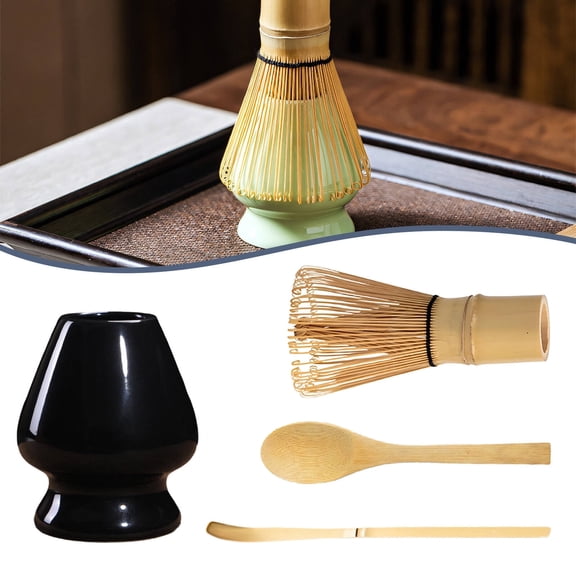 4Pcs Matcha Whisk Set,Matcha Whisk Matcha Tea Set,Fine Foam Matcha Bowl and Whisk Set,Black
