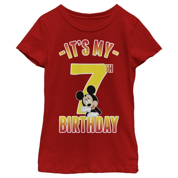 Girl's Mickey & Friends It's My 7th Birthday  Graphic Tee Red Medium