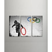 Banksy Olympic Rings Gallery Wrapped Canvas Triptych Wall Art 48"x30"