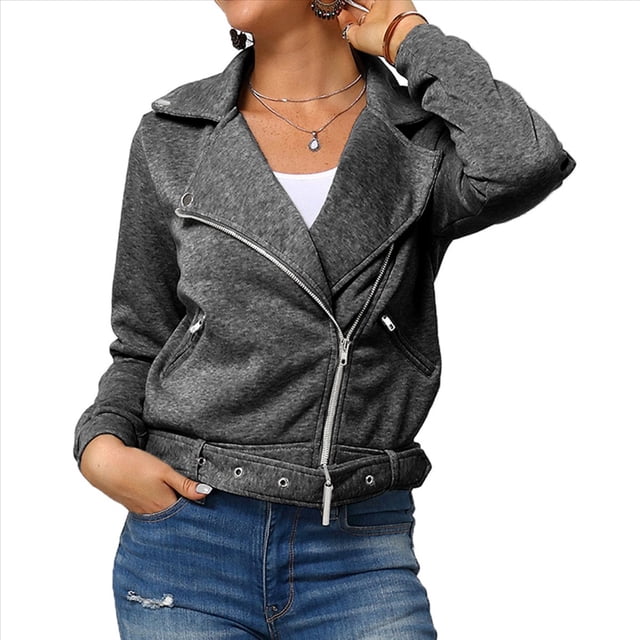 Chaqueta Gruesa, Holgada e Irregular con Solapa y Cremallera Inclinada para Mujer, de Larga, Informal, con Cremallera Gris Oscuro XL