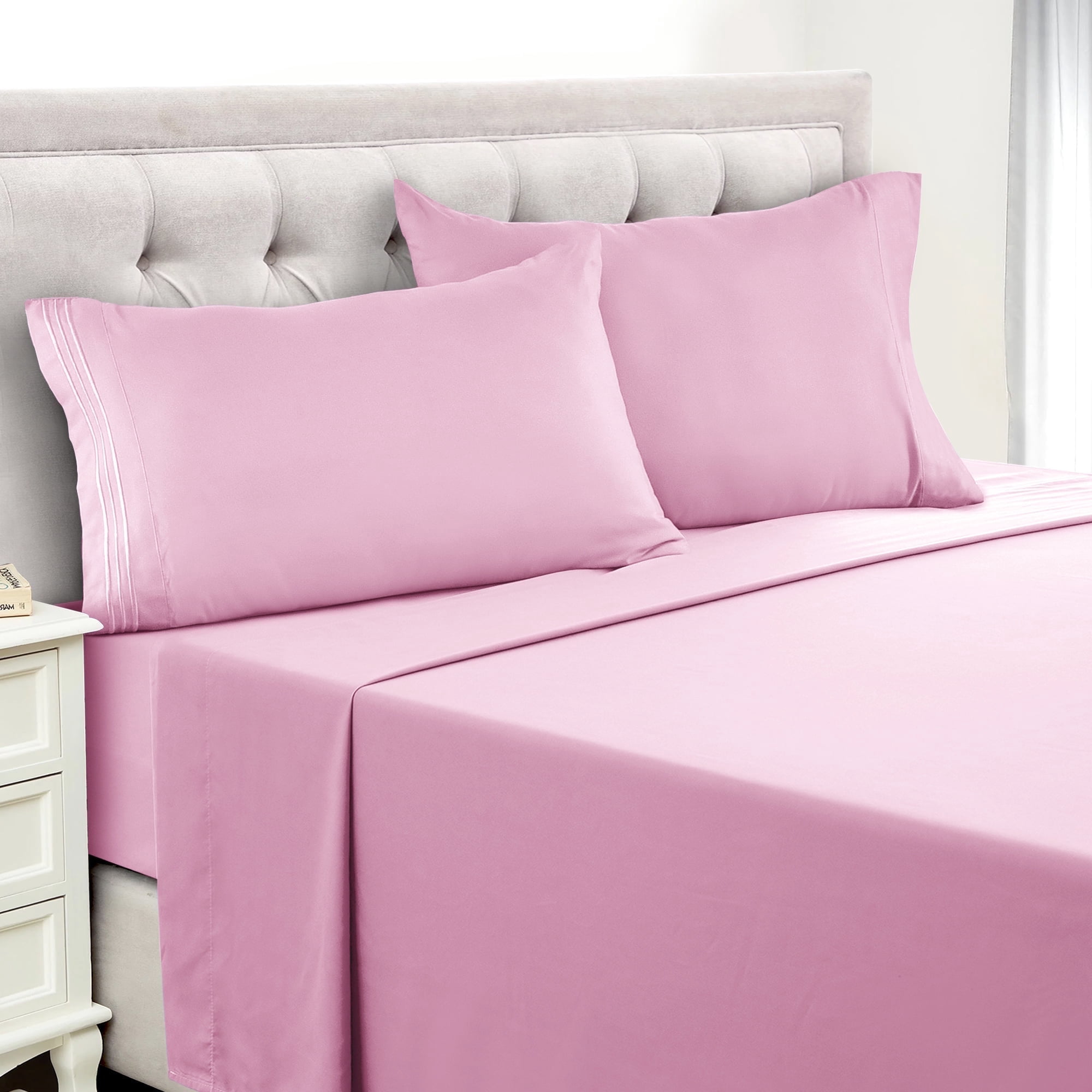 Home Collection Deals Lux Decor Collection Twin XL Size 4 Piece Sheets Set - Microfiber Deep Pocket Bed Sheets & Pillowcases - Pink