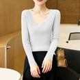 thumbnail image 3 of yillto Lightweight Sweaters for Womens Soft Knit Long Sleeve V Neck Sweater Fall Slim Fashion Outfits, 3 of 7